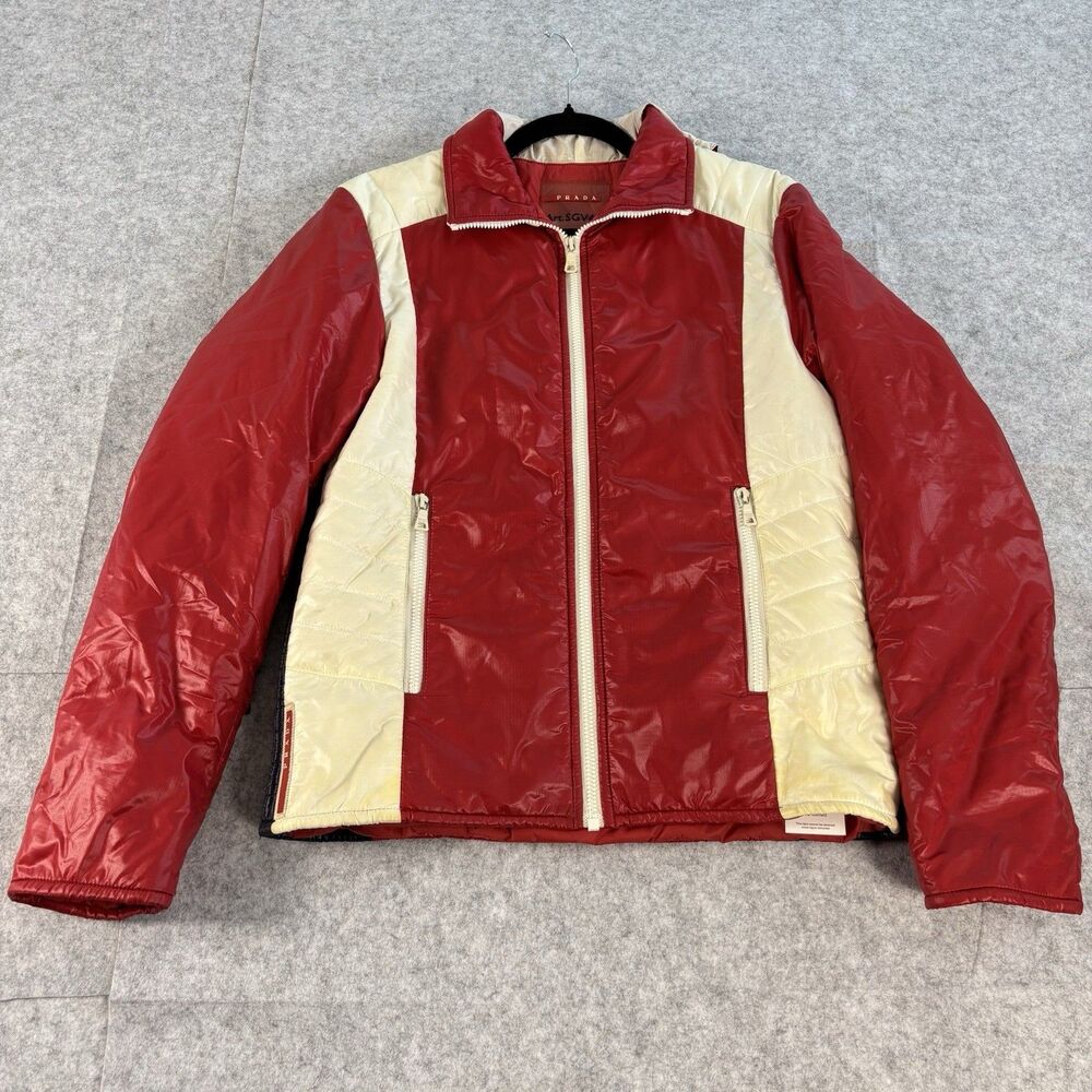 Vintage Archive Miuccia Prada Sport Red Astro Puffer Moto Jacket Mens L | SGV47
